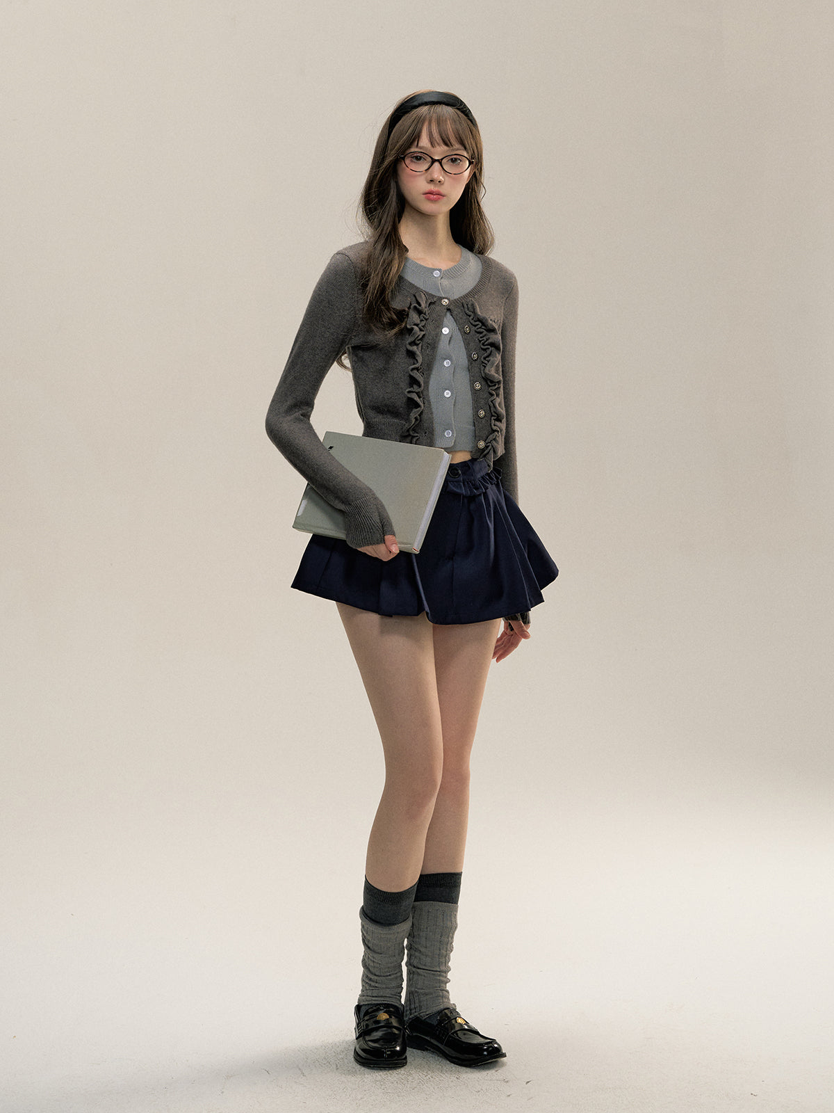 Gray 2-in-1 Lace Trim Knit Sweater - CHINASQUAD