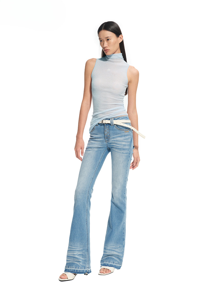 Washed Stretch Skinny Micro-flare Jeans - CHINASQUAD