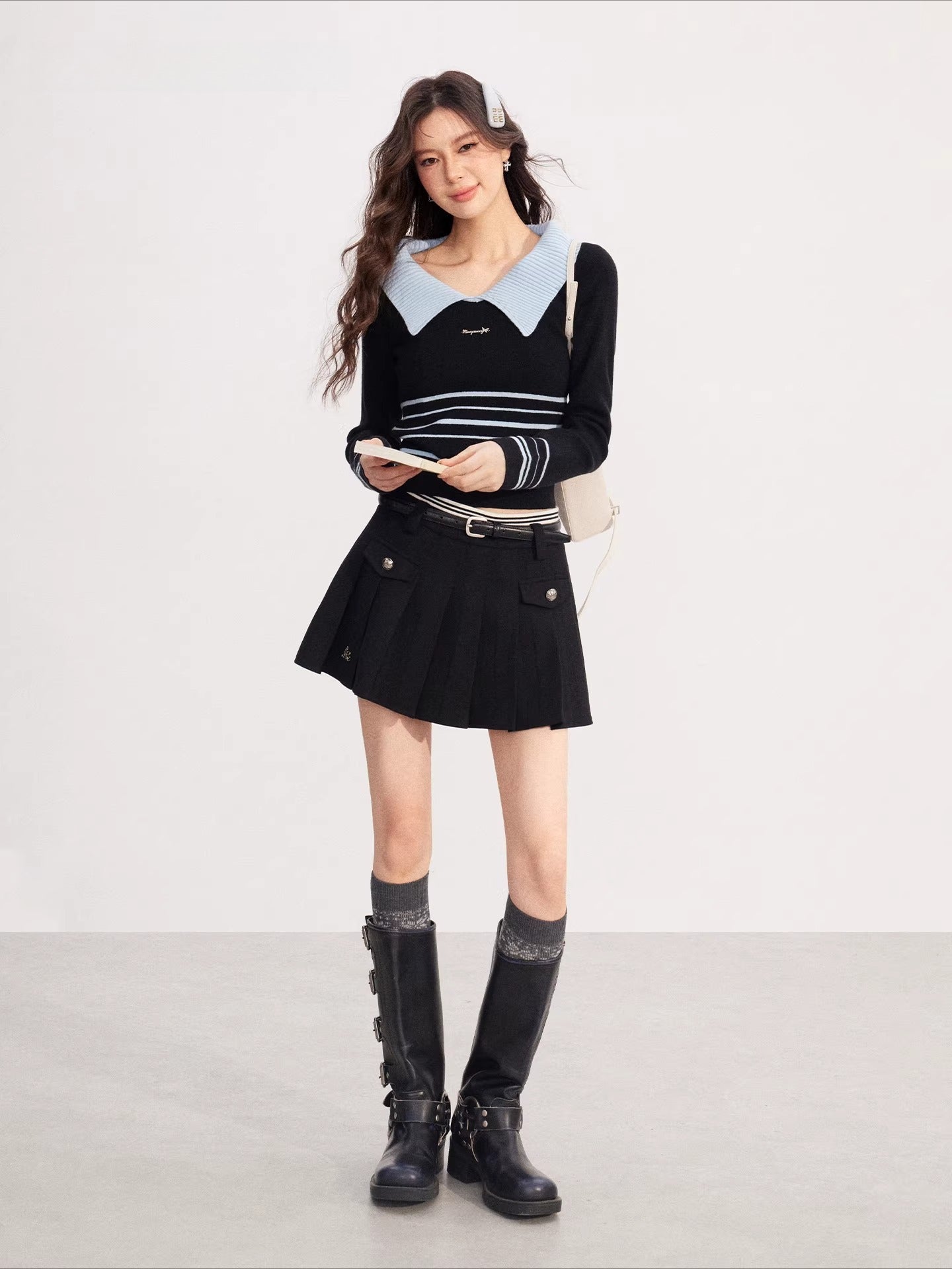 High-Waisted A-Line Pleated Skirt