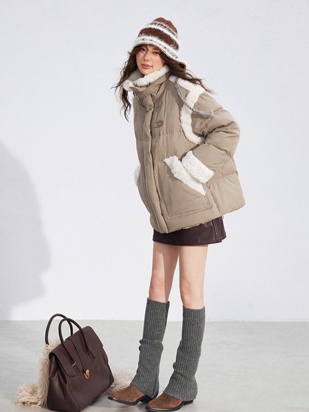 Shearling Panel 90% White Duck Down Jacket