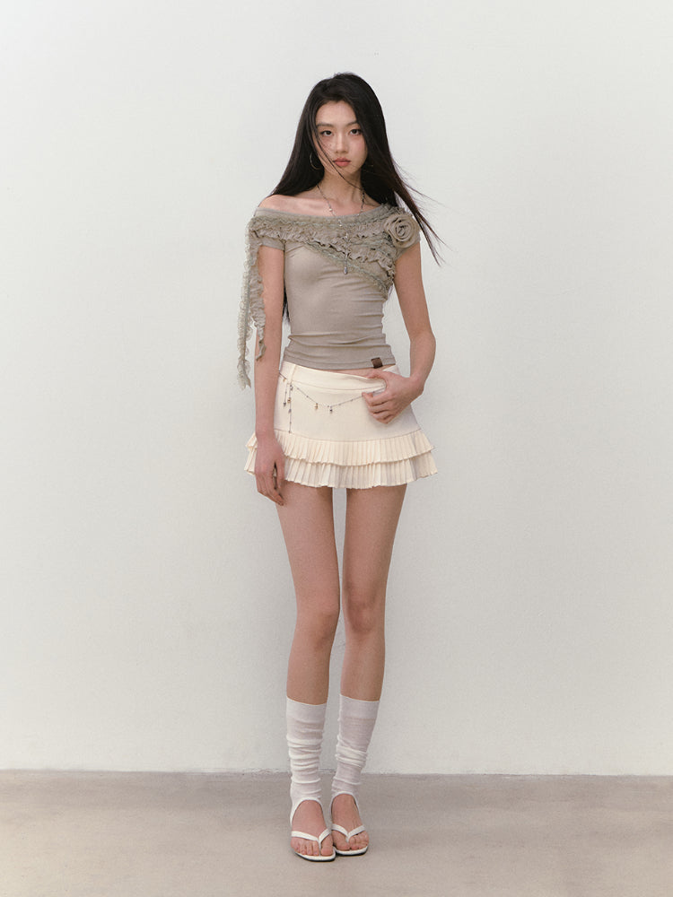 Low-Waist Pleated A - Line Tiered Skirt - CHINASQUAD