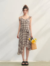 Checkered Print Asymmetrical Slip Dress - CHINASQUAD