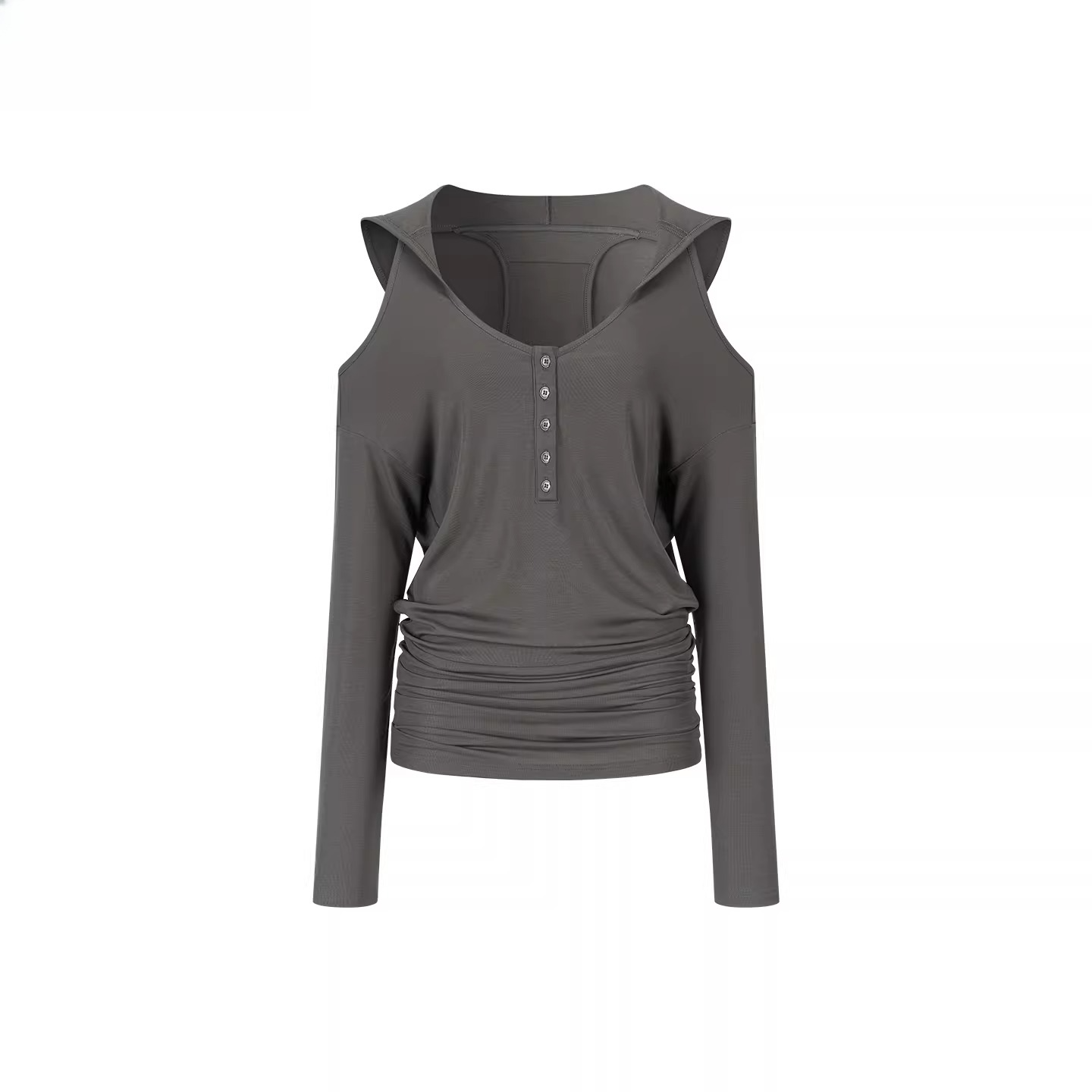 Off-Shoulder Hooded Lyocell Blouses