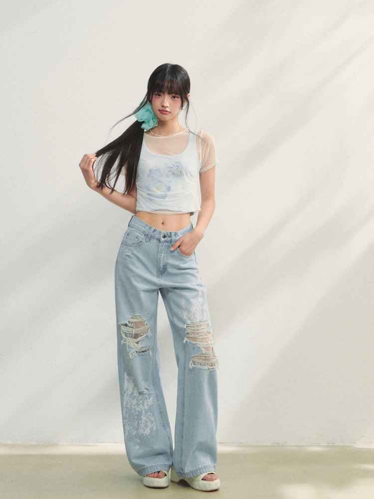 Blue Printed 2-in-1 T-shirt - CHINASQUAD