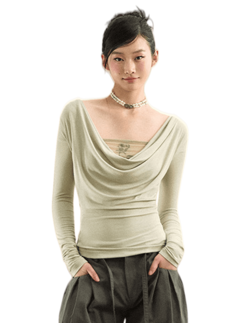 Reversible Draped Mesh Blouse