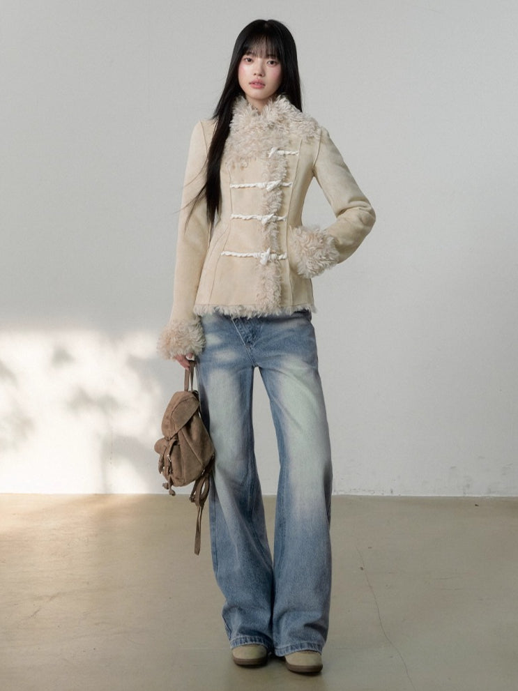 Shearling Lining Suede Duffle Jacket