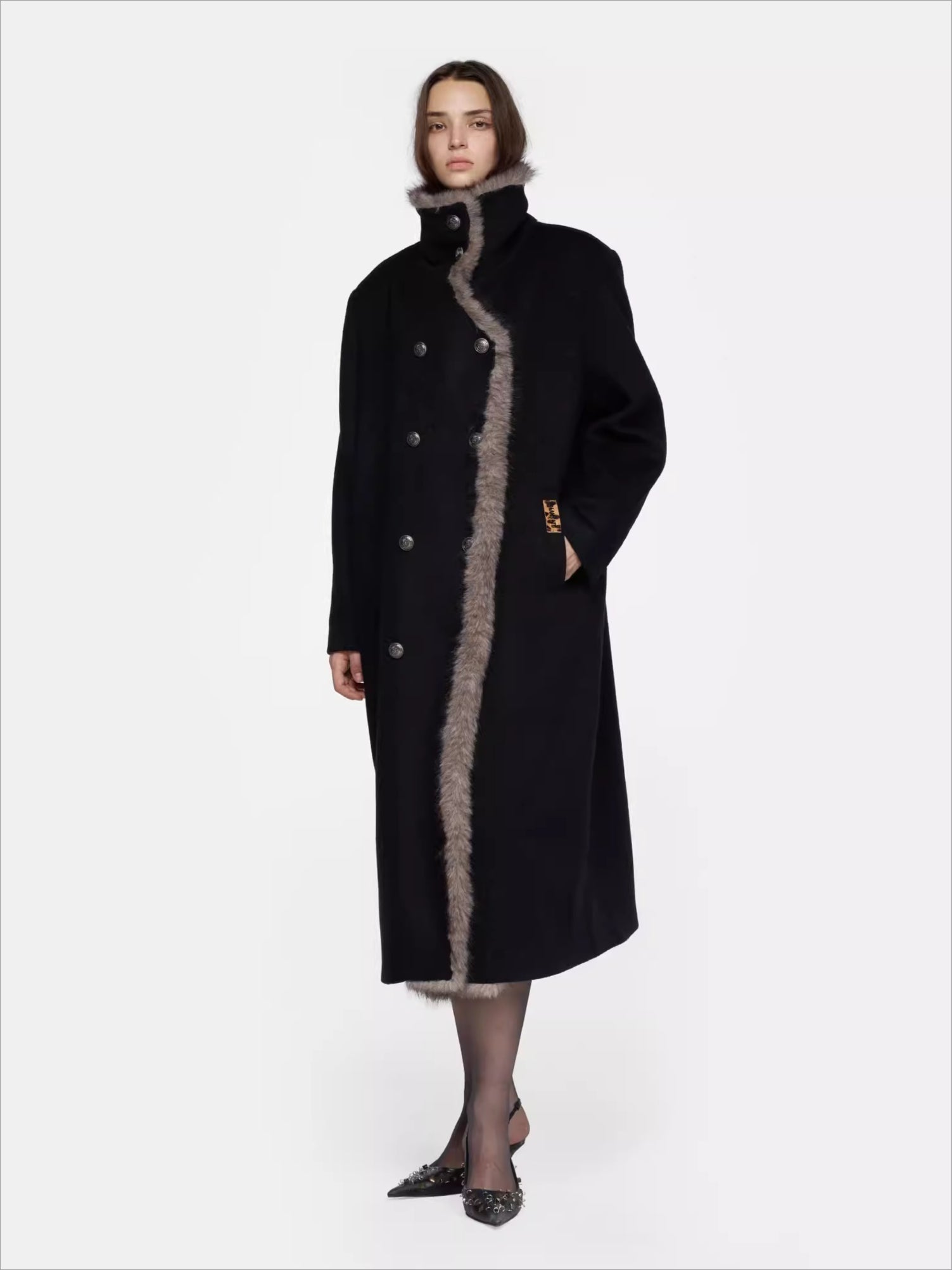 Detachable Fur Collar Wool-Blend Coat