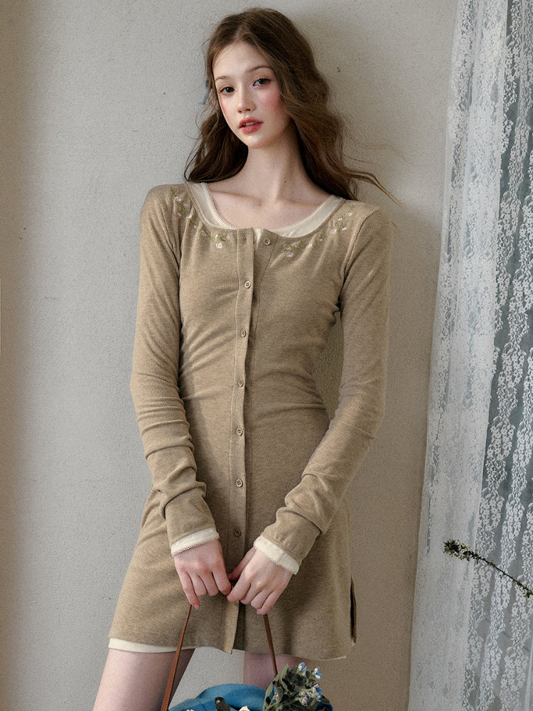 Embroidered Stretch Layered Velvet Dress - CHINASQUAD