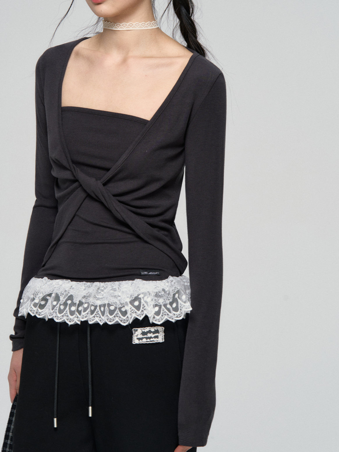 Lace Hem Twist Blouse - CHINASQUAD