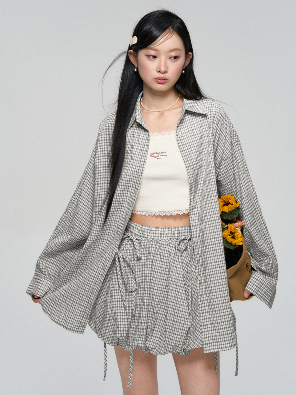 Khaki & Black Retro Check Shirt & Skirt Set - CHINASQUAD