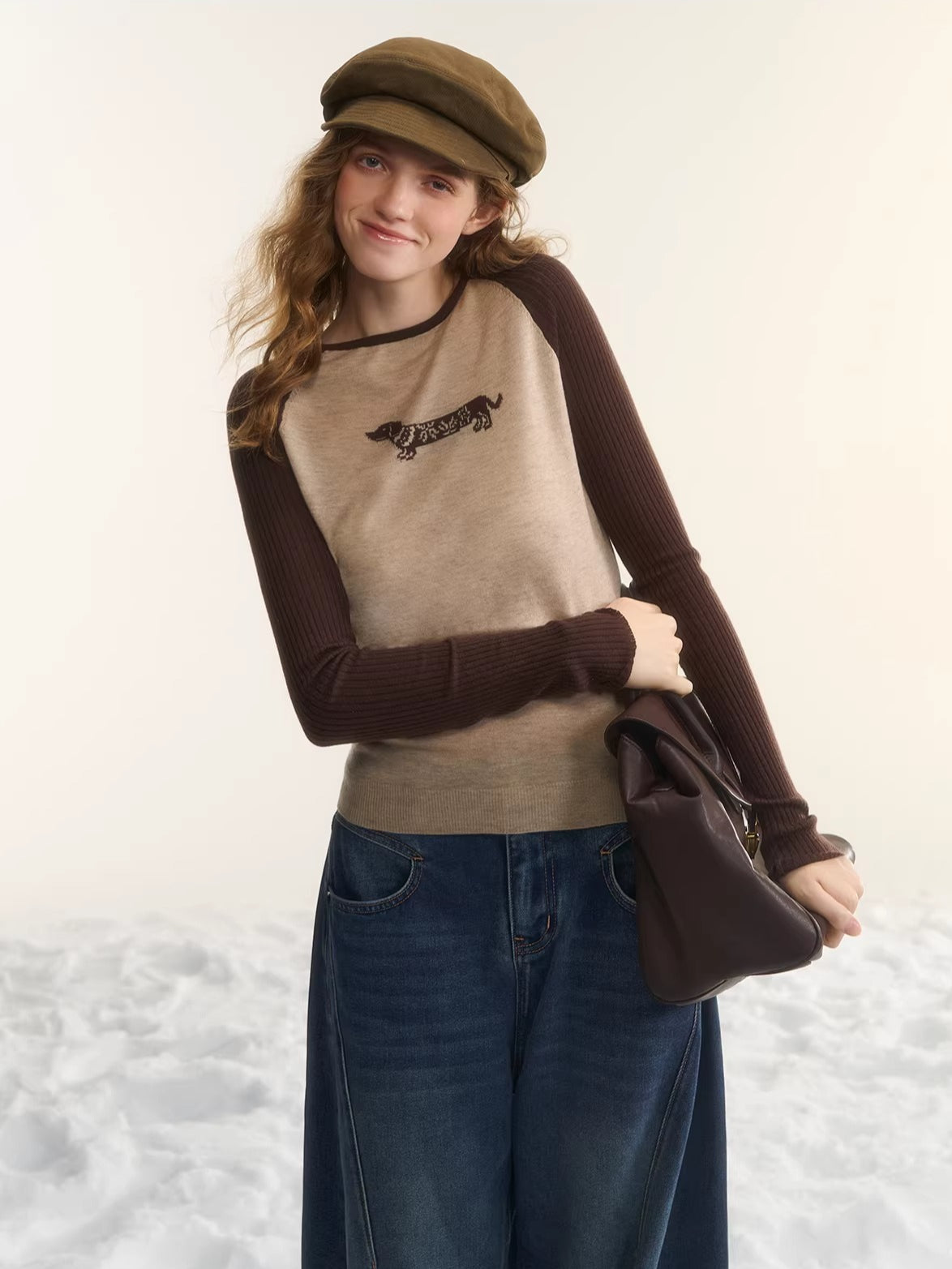 Wool-Blend Jacquard Raglan Knit Top