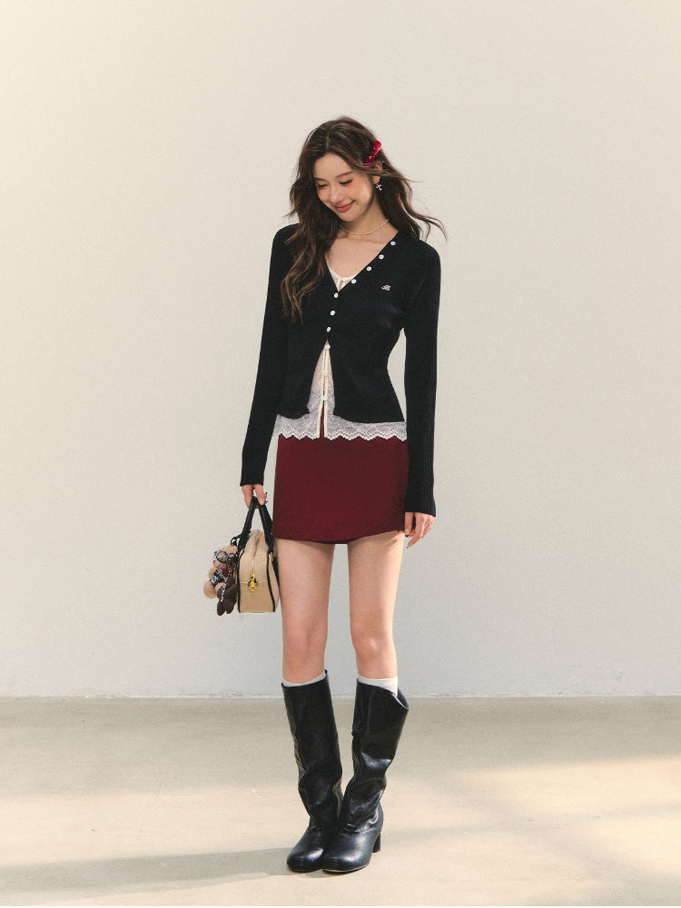 Lace Tie Fake Two-Piece Knitted Cardigan - CHINASQUAD