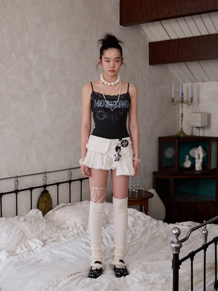 Vintage Lace Print Rhinestone Camisole