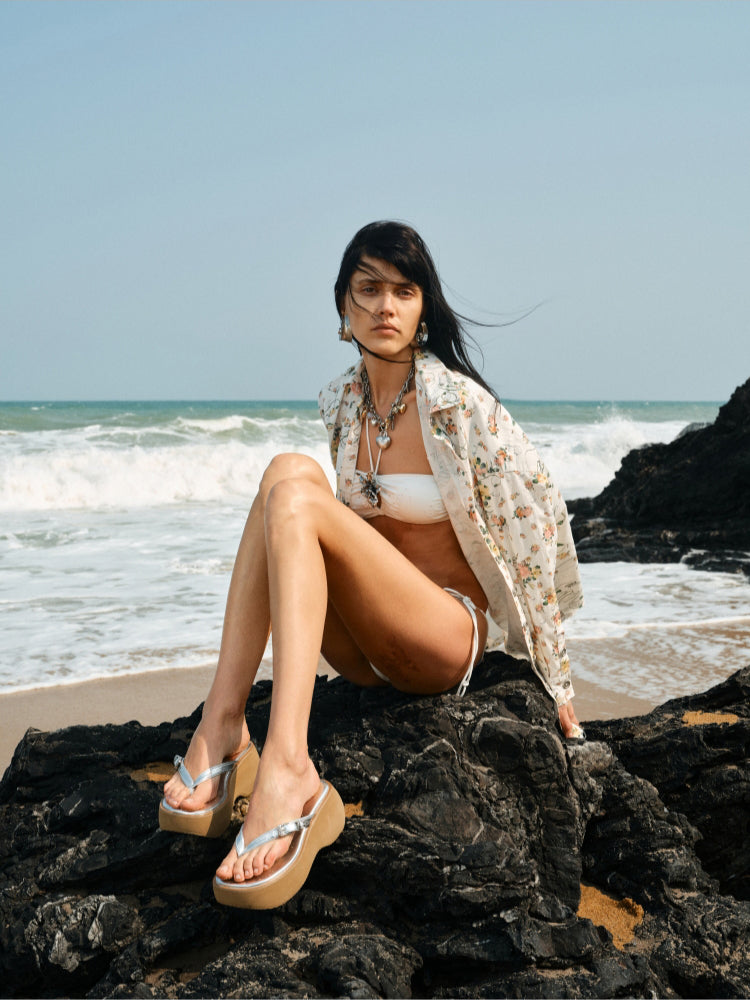 Platform Wedge Leather Flip-Flops - CHINASQUAD