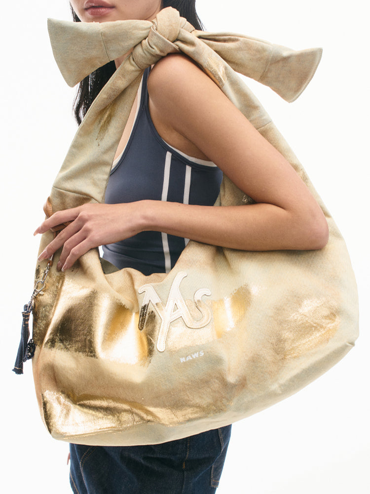 Pure Cotton Twill Denim Large Capacity Foldable Crescent Bag - CHINASQUAD