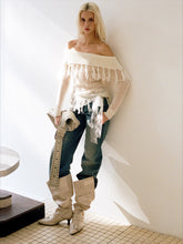 Off-Shoulder Mohair Fringe Top - CHINASQUAD