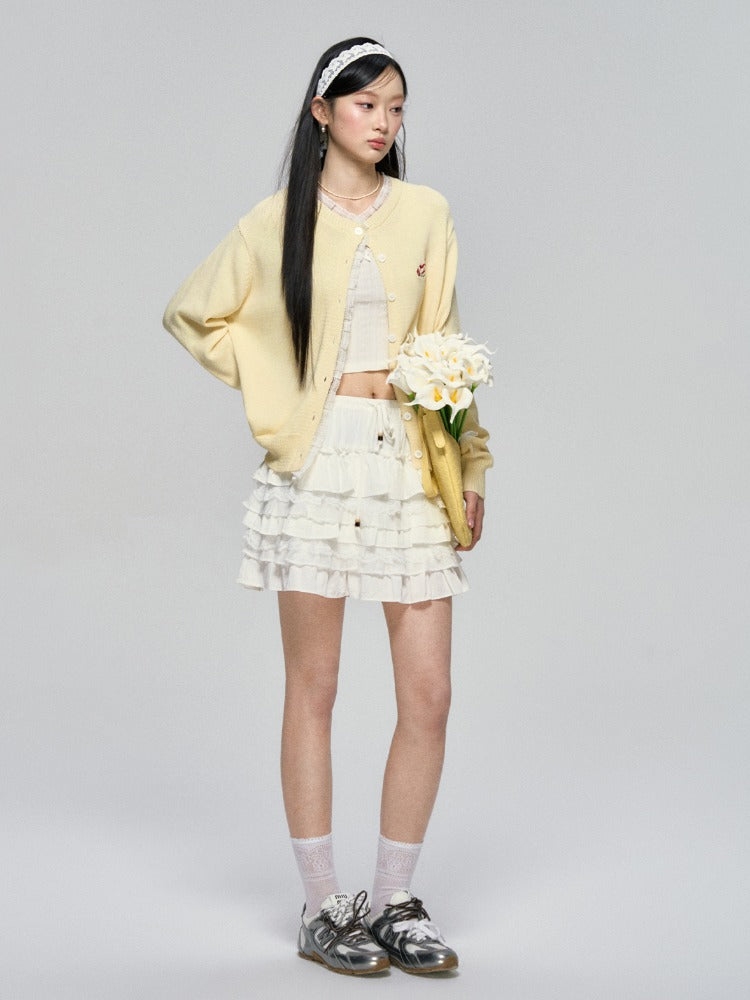 Layered Lace Pearl Trim Ballet Skirt - CHINASQUAD