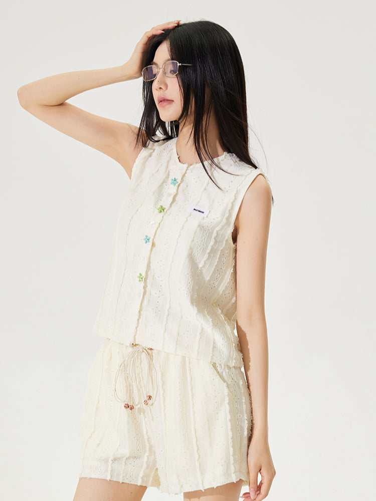 Skin-friendly Lace Hollow-out  Tank Top & Shorts Set - CHINASQUAD