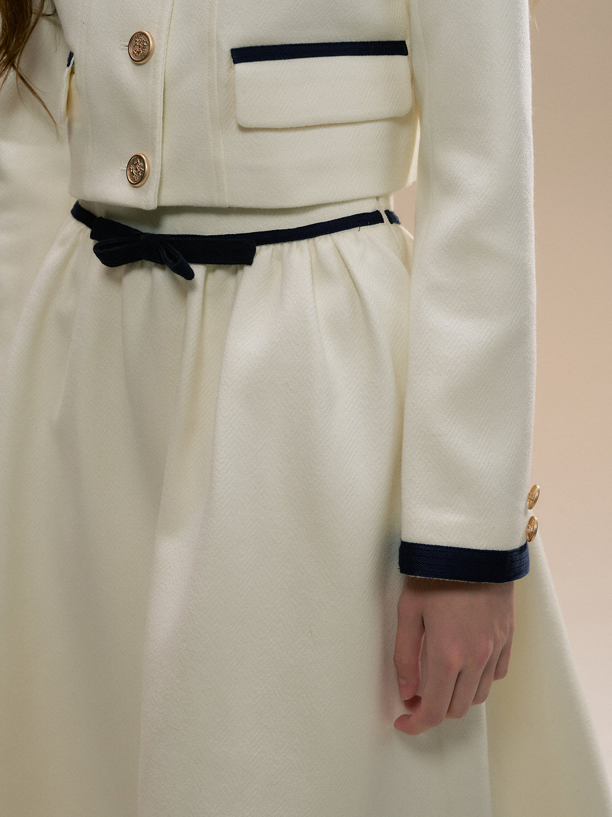 Off-White Navy Collar Wool Jacket Set - CHINASQUAD