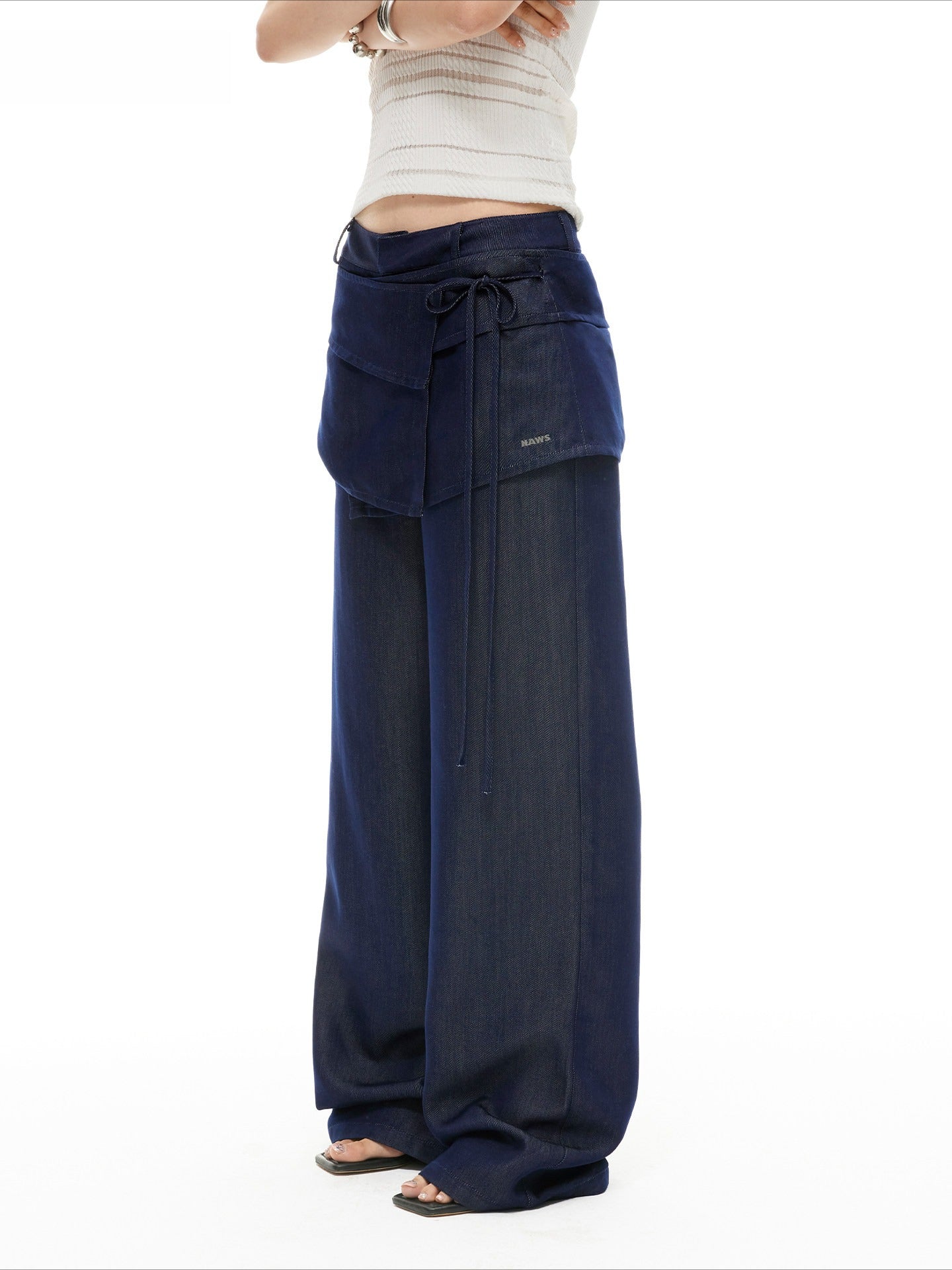 Layered Lyocell Denim Wide-Leg Trousers