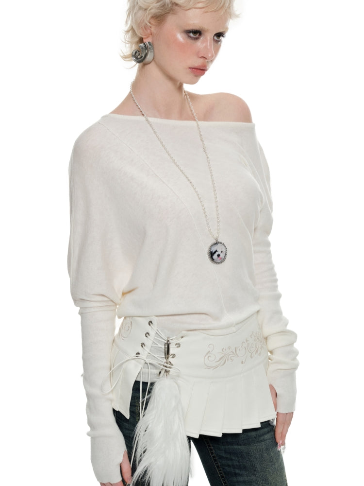 Asymmetric Shoulder Knitted Tencel Pullover - CHINASQUAD