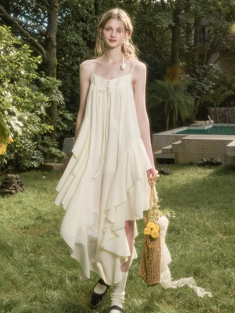 Washed Cotton Irregular Design Slip Dress - CHINASQUAD