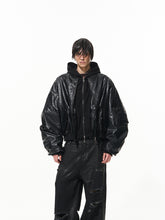 Two-Layer Hooded Sweatshirt Leather Jacket - CHINASQUAD