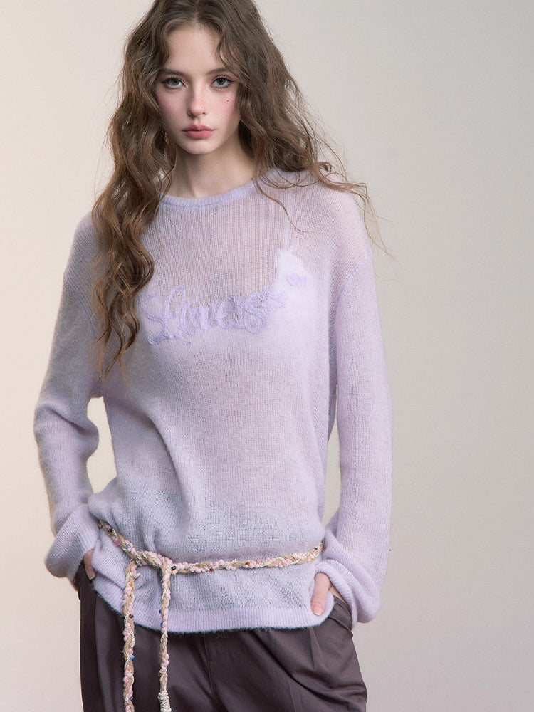 Loose Embroidered Minimalist Knit Crewneck