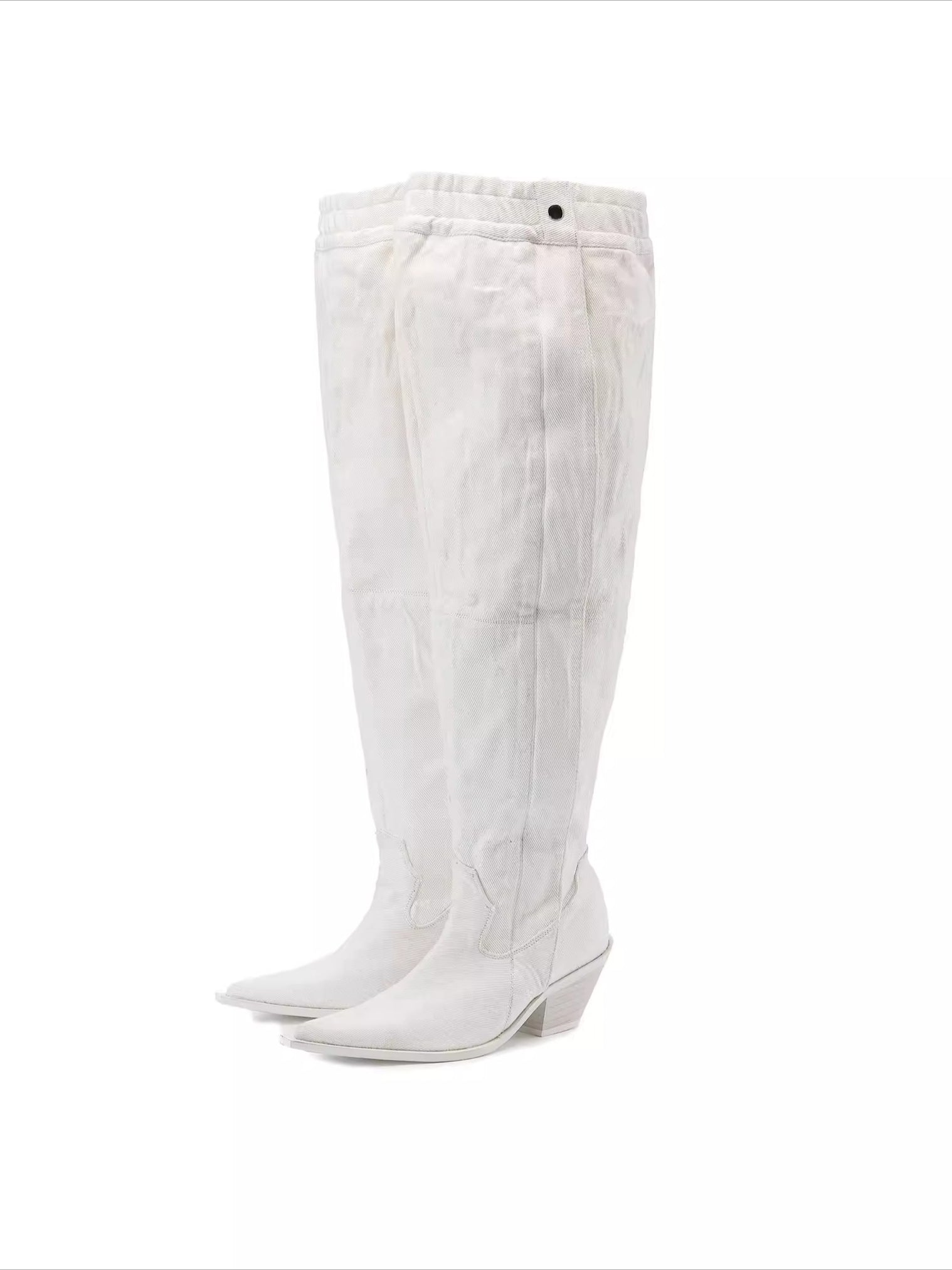 Slimming Slouchy Printed Denim Heeled Boots