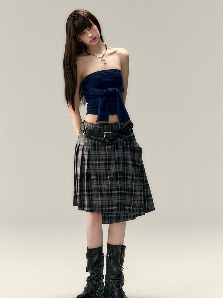 Asymmetrical Plaid Midi Skirt - CHINASQUAD