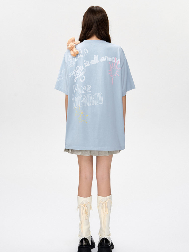 Graffiti Short Sleeve Loose Cotton T-shirt - CHINASQUAD