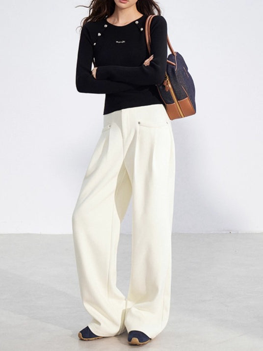 Chenille Fleece-Lined Wide-Leg Pants