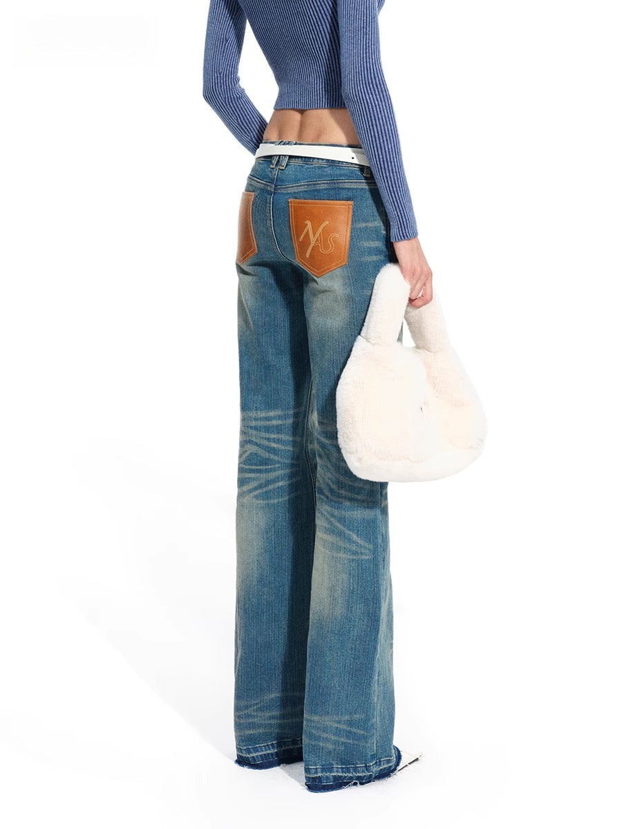 "Savanna Series" Plains Washed Denim Straight-Leg Jeans - CHINASQUAD