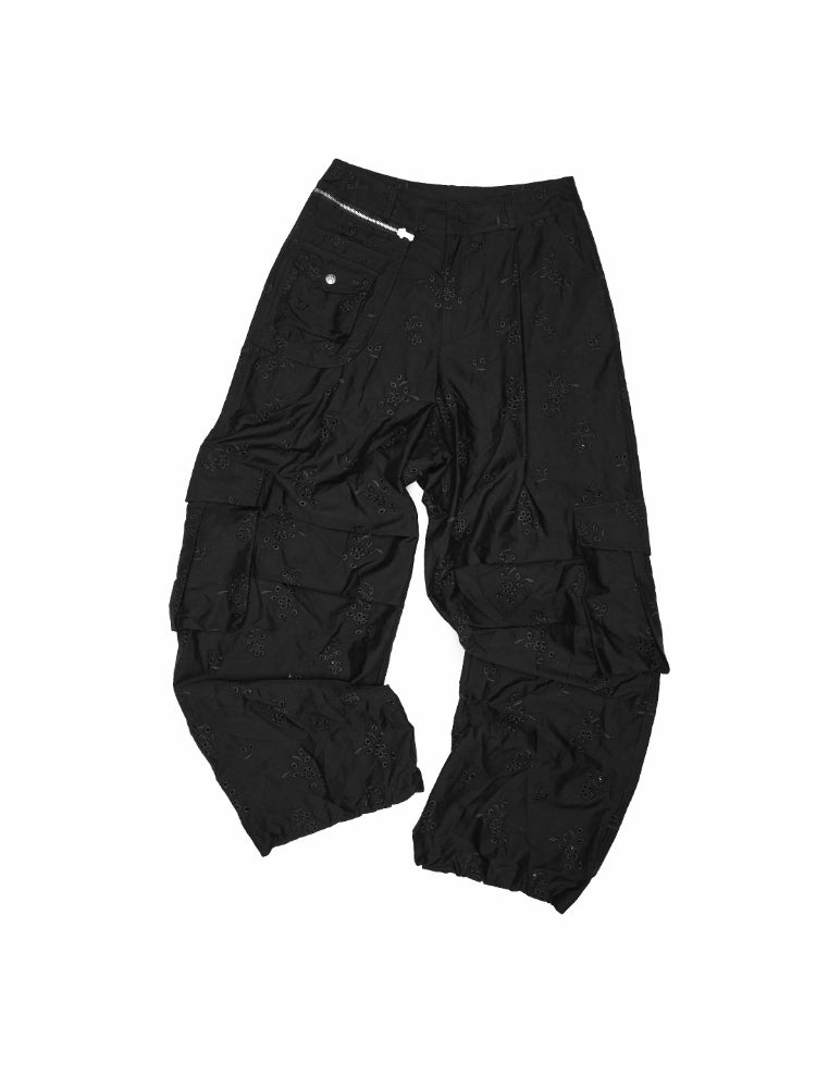 Embroidered Jacquard Multi-Pocket Cargo Pants
