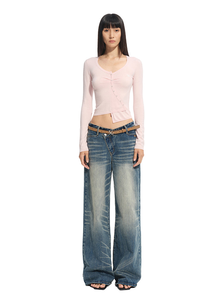 Silk Wool Embroidered Asymmetric Bottoming Blouse - CHINASQUAD