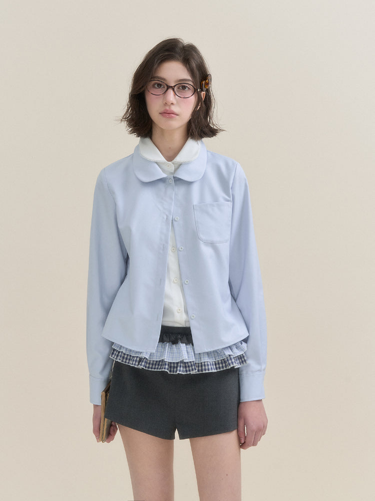 Blue Faux Two-Piece Long Sleeve Shirt - CHINASQUAD