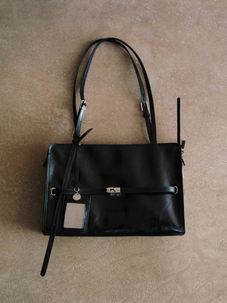 Black Microfiber Leather Water-Repellent Crossbody Bag - CHINASQUAD