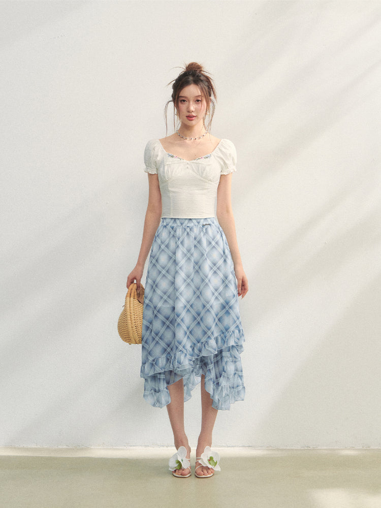 Irregular Ruffle  Top & Midi Skirt Set - CHINASQUAD