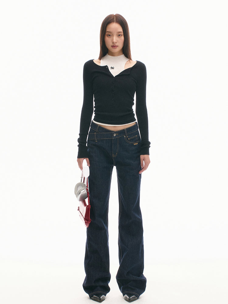 Reversible Buttoned Turtleneck Long-Sleeve Stretch Fitted Top - CHINASQUAD