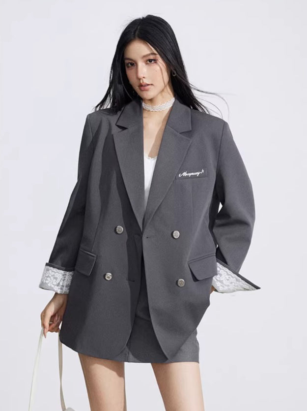 Lace Panel Oversized Blazer