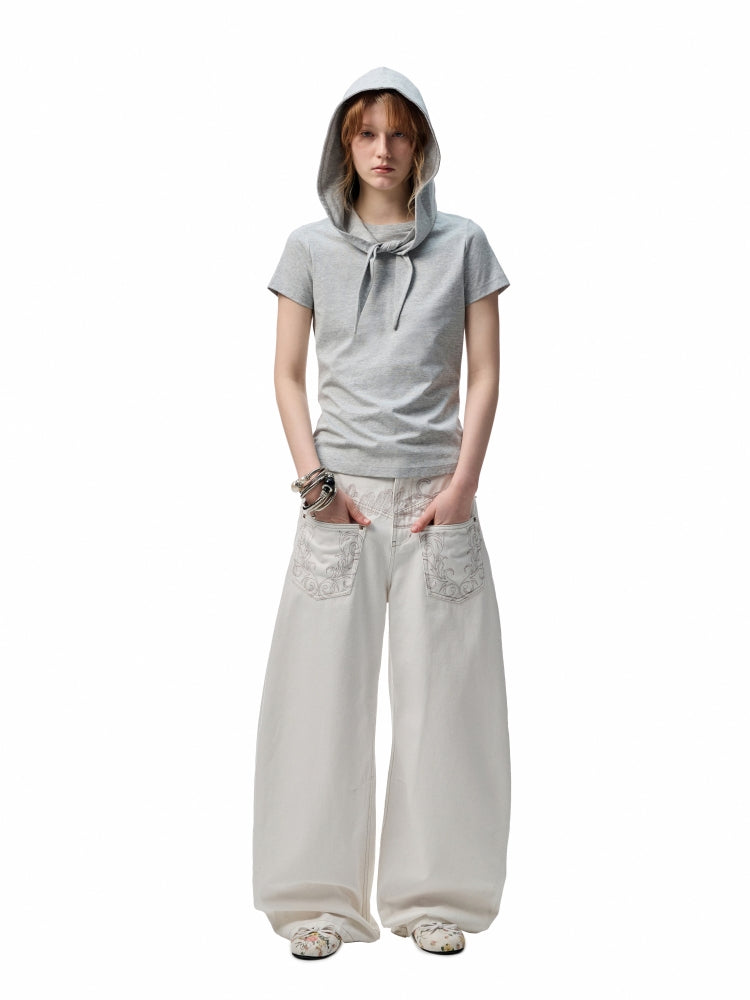 Hooded Bow Solid-Color T-shirt - CHINASQUAD