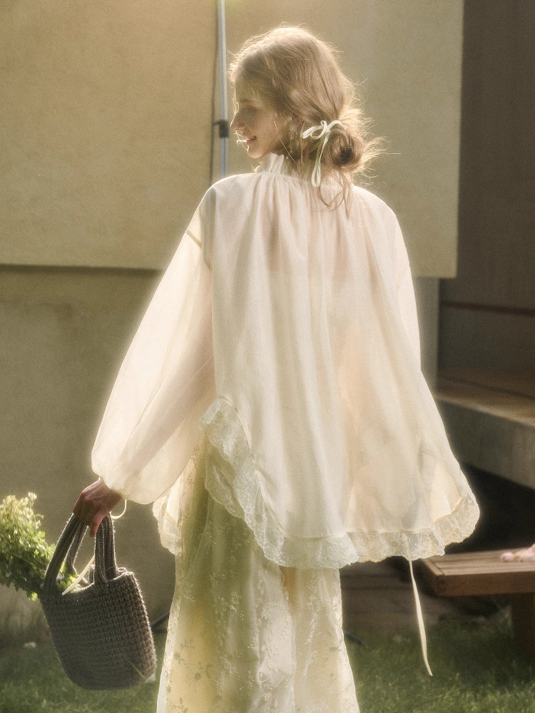 Lace Round Neck Trimmed Shirt - CHINASQUAD