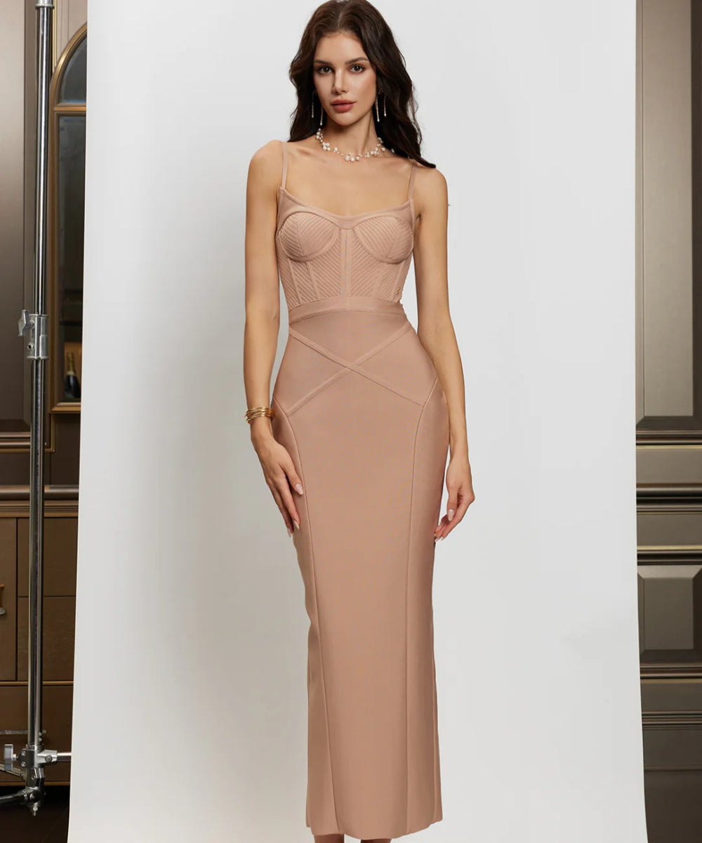 Nude Slim-Fit Panel Dress - CHINASQUAD