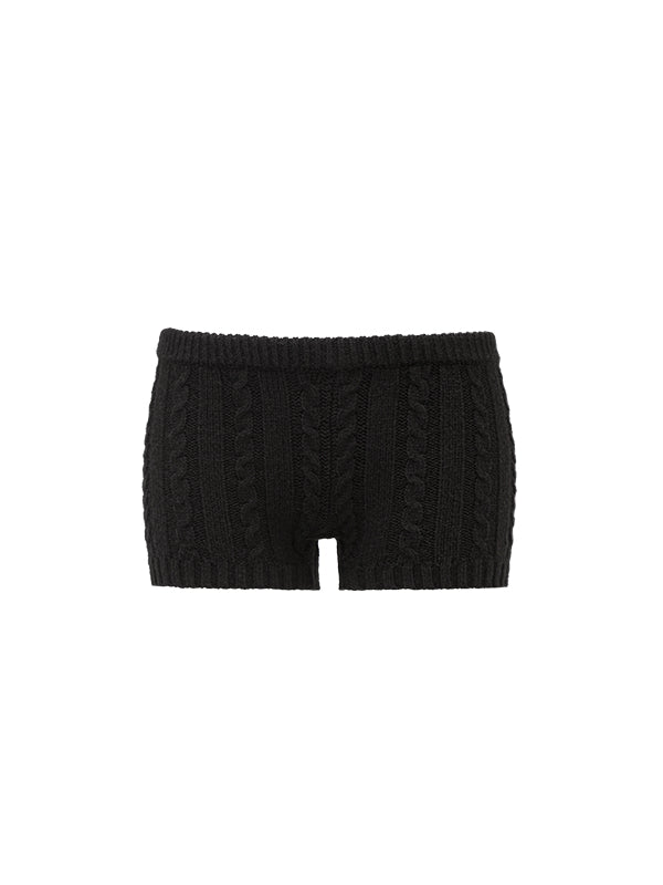 Black & White Knitted Slim-Fit Low-Waist Shorts - CHINASQUAD