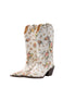 Floral Canvas Mid-Calf Western Riding Boots - CHINASQUAD