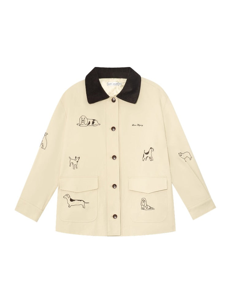 Barn Style Puppy Embroidery Jacket - CHINASQUAD