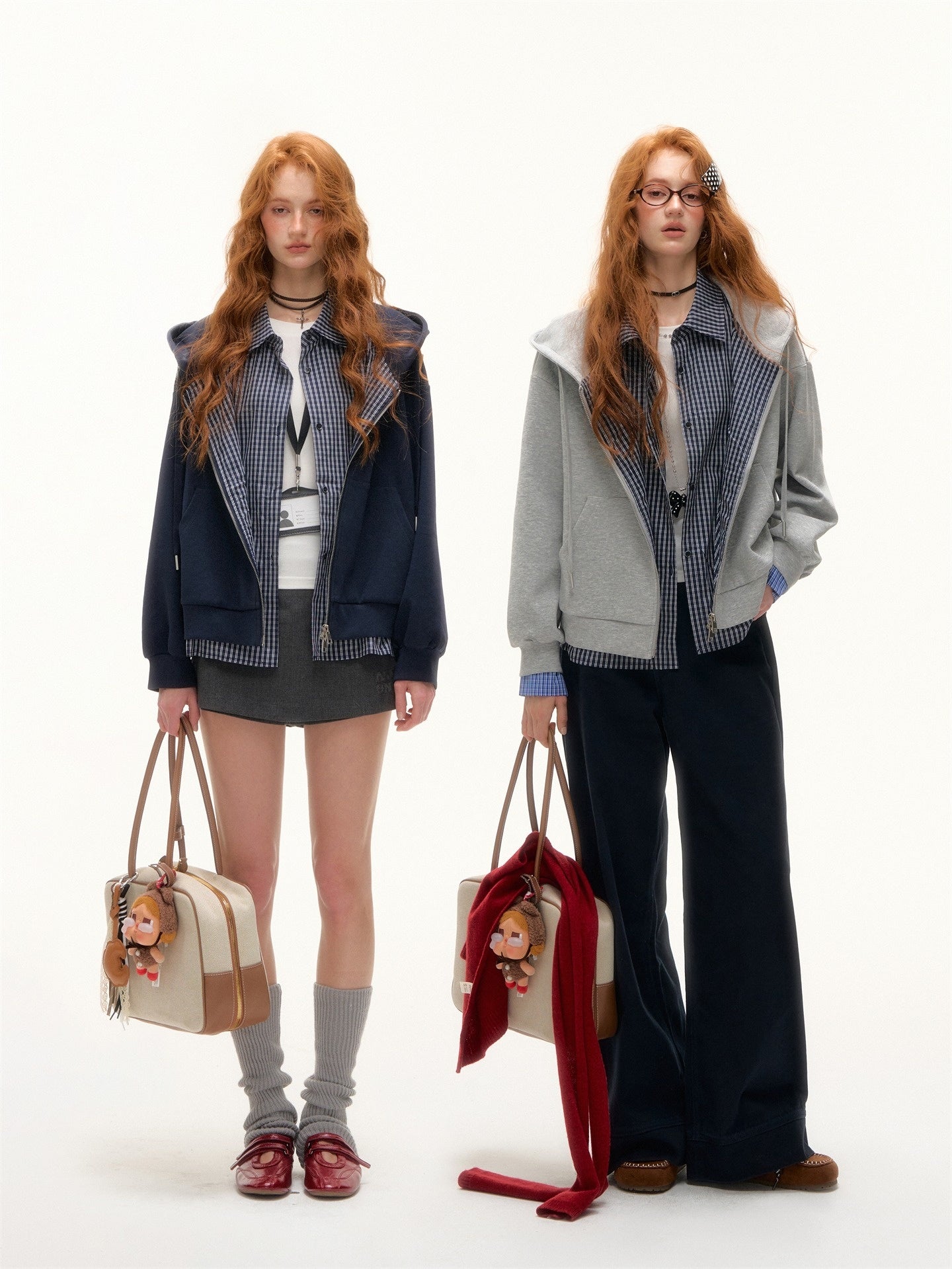 Plaid Patchwork Zip-up Hoodie - CHINASQUAD