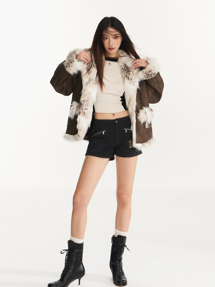 Black Herringbone Multi-Pocket Straight Shorts - CHINASQUAD