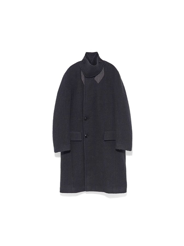 Dark Green & Gray Multi-Collar Woolen Coat - CHINASQUAD