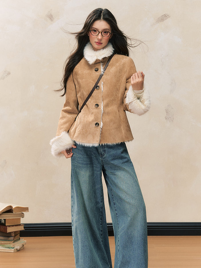 Khaki Shearling Fur-Lined Jacket - CHINASQUAD